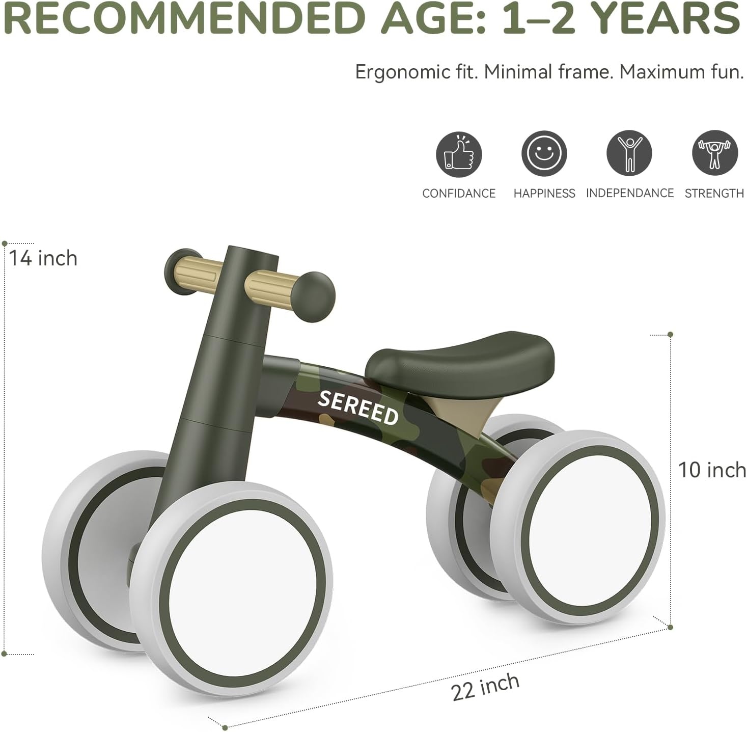 image:imageSEREED Baby Balance Bike for 1 Year Old Boys Girls 1224 Month Toddler Balance Bike 4 Wheels Toddler First Bike First Birthday GiftsCamo