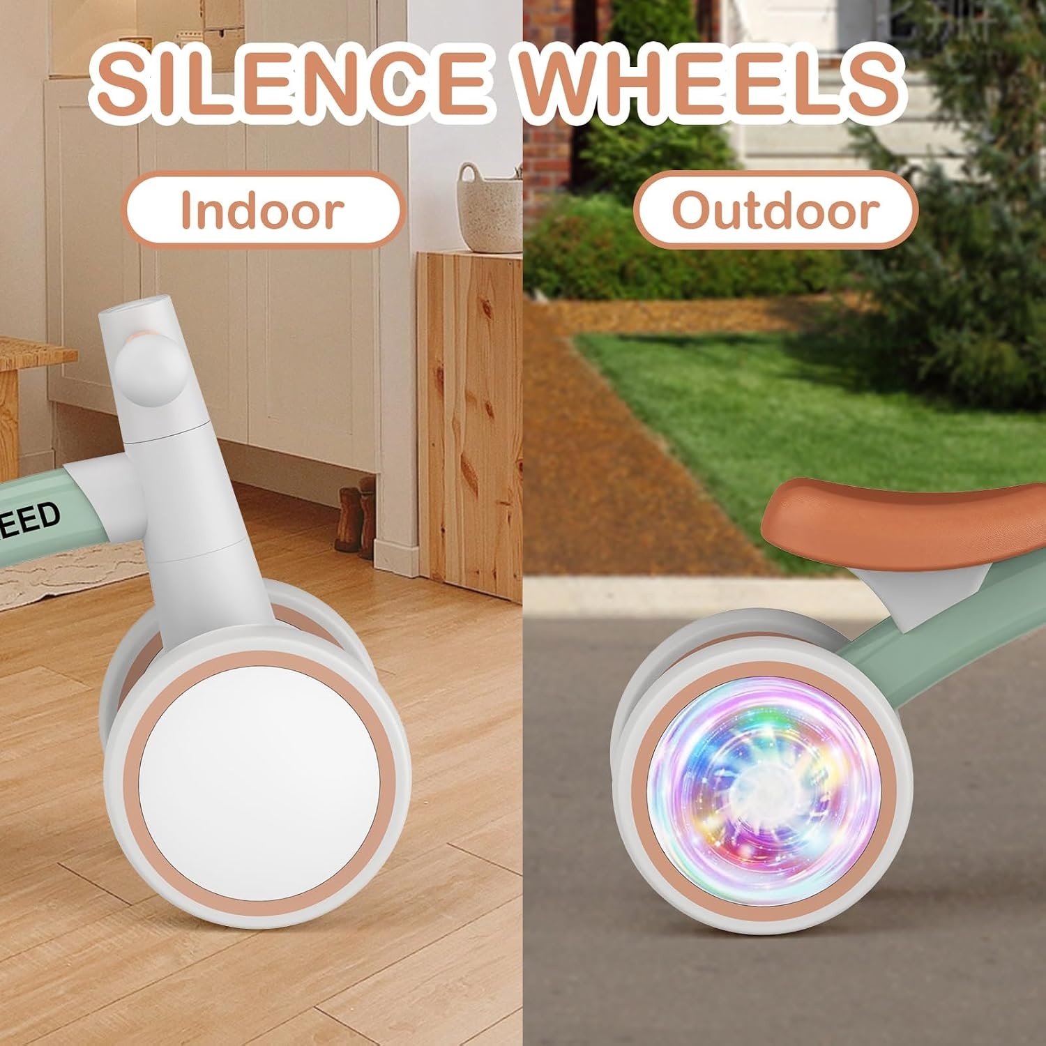 image:imageSEREED Colorful Lighting Baby Balance Bike Toys for 1 Year Old Boys Girls 1224 Month Toddler Balance Bike with 4 Silence Wheels First Birthday Gift PinkGreen