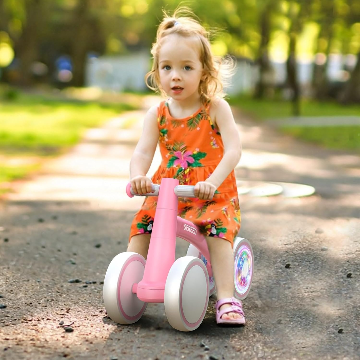 image:imageSEREED Colorful Lighting Baby Balance Bike Toys for 1 Year Old Boys Girls 1224 Month Toddler Balance Bike with 4 Silence Wheels First Birthday Gift PinkPink