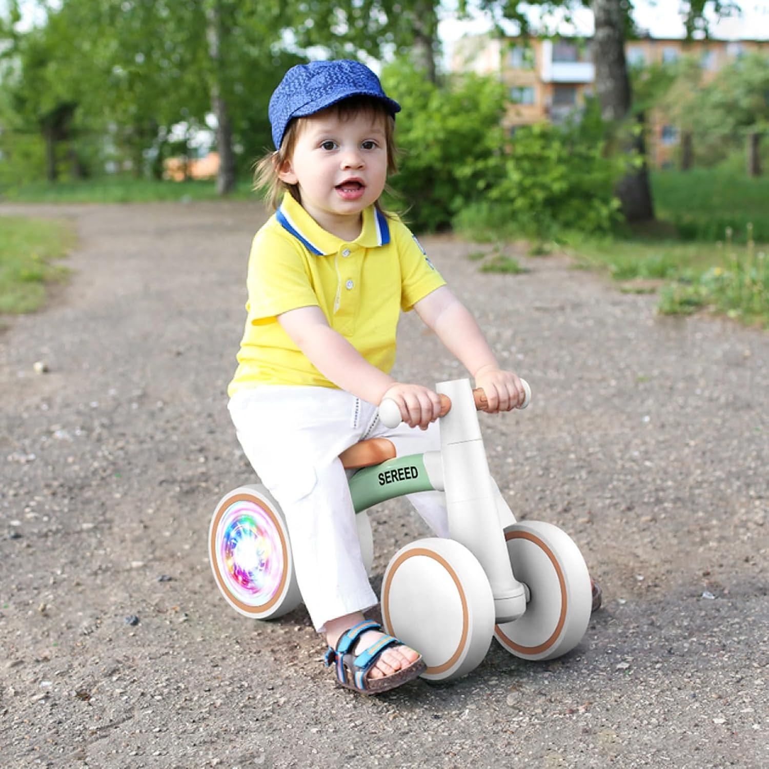 image:imageSEREED Colorful Lighting Baby Balance Bike Toys for 1 Year Old Boys Girls 1224 Month Toddler Balance Bike with 4 Silence Wheels First Birthday Gift PinkGreen