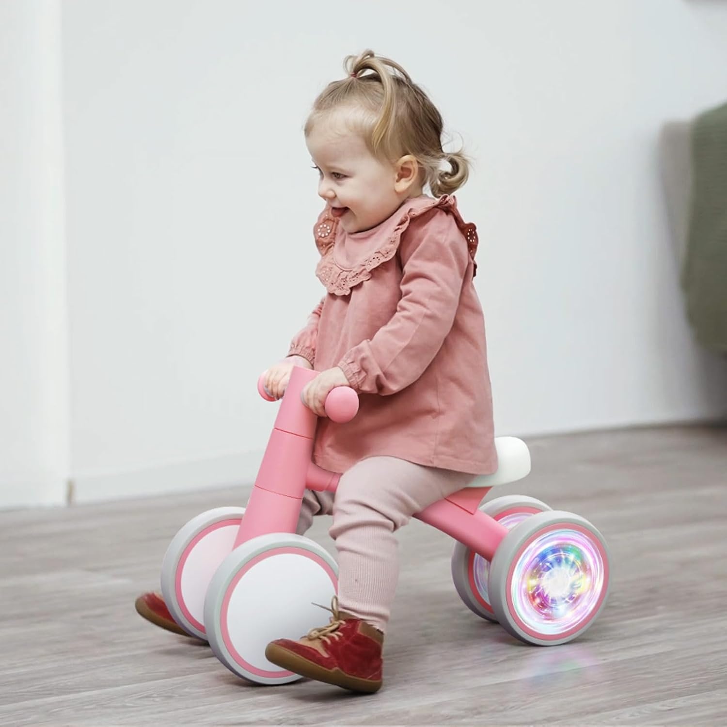 image:imageSEREED Colorful Lighting Baby Balance Bike Toys for 1 Year Old Boys Girls 1224 Month Toddler Balance Bike with 4 Silence Wheels First Birthday Gift PinkPink