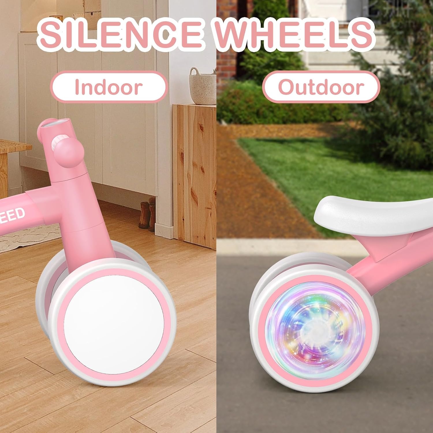 image:imageSEREED Colorful Lighting Baby Balance Bike Toys for 1 Year Old Boys Girls 1224 Month Toddler Balance Bike with 4 Silence Wheels First Birthday Gift PinkPink