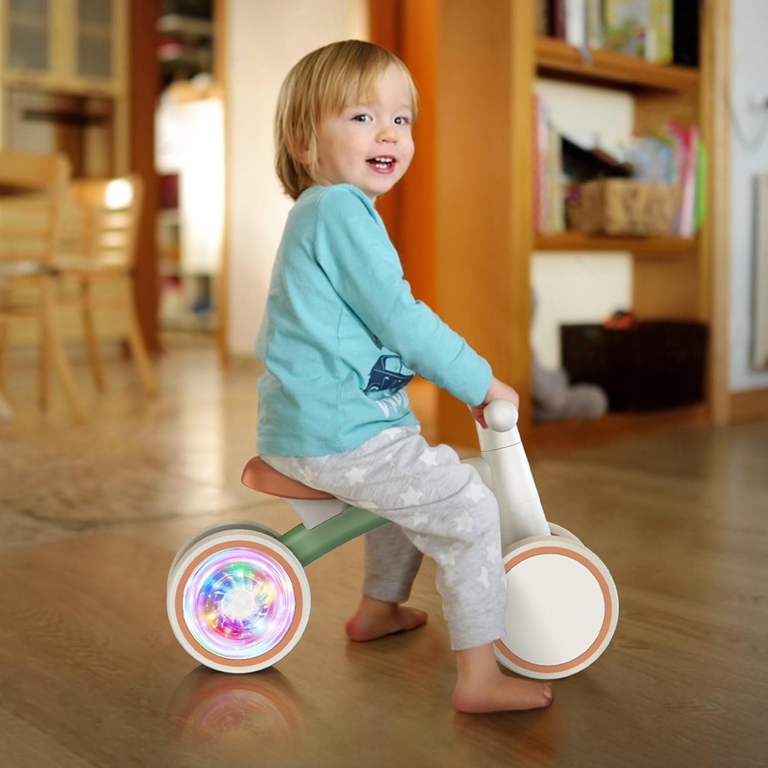 image:imageSEREED Colorful Lighting Baby Balance Bike Toys for 1 Year Old Boys Girls 1224 Month Toddler Balance Bike with 4 Silence Wheels First Birthday Gift PinkGreen