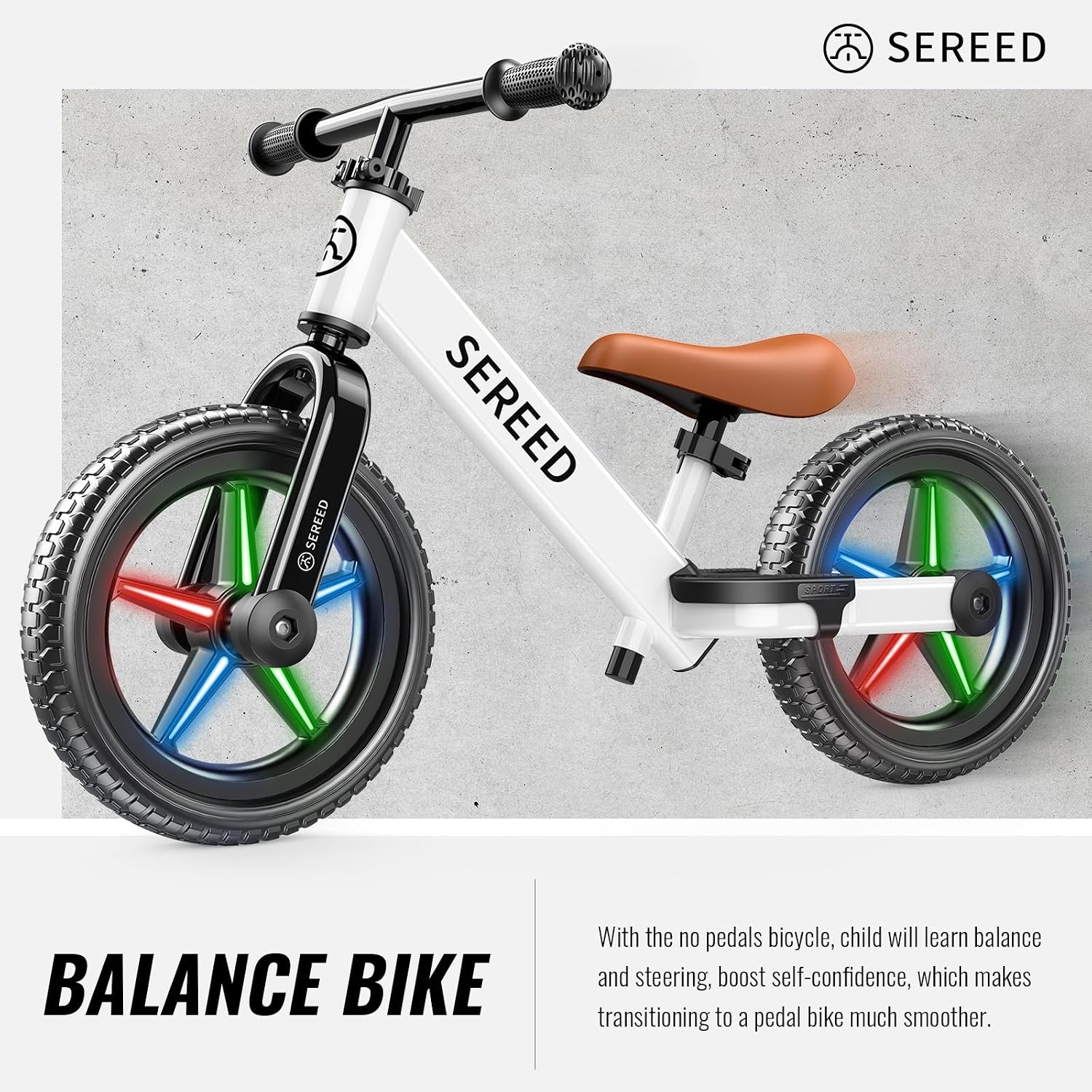image:imageSEREED Toddler Balance Bike 2 Year Old No Pedal Kids Bicycle Toys for 25 Years Old ToolFree Adjustment Customize Plate with Stickers Gift for 23 Boys Girls Mint GreenWhite Lighting
