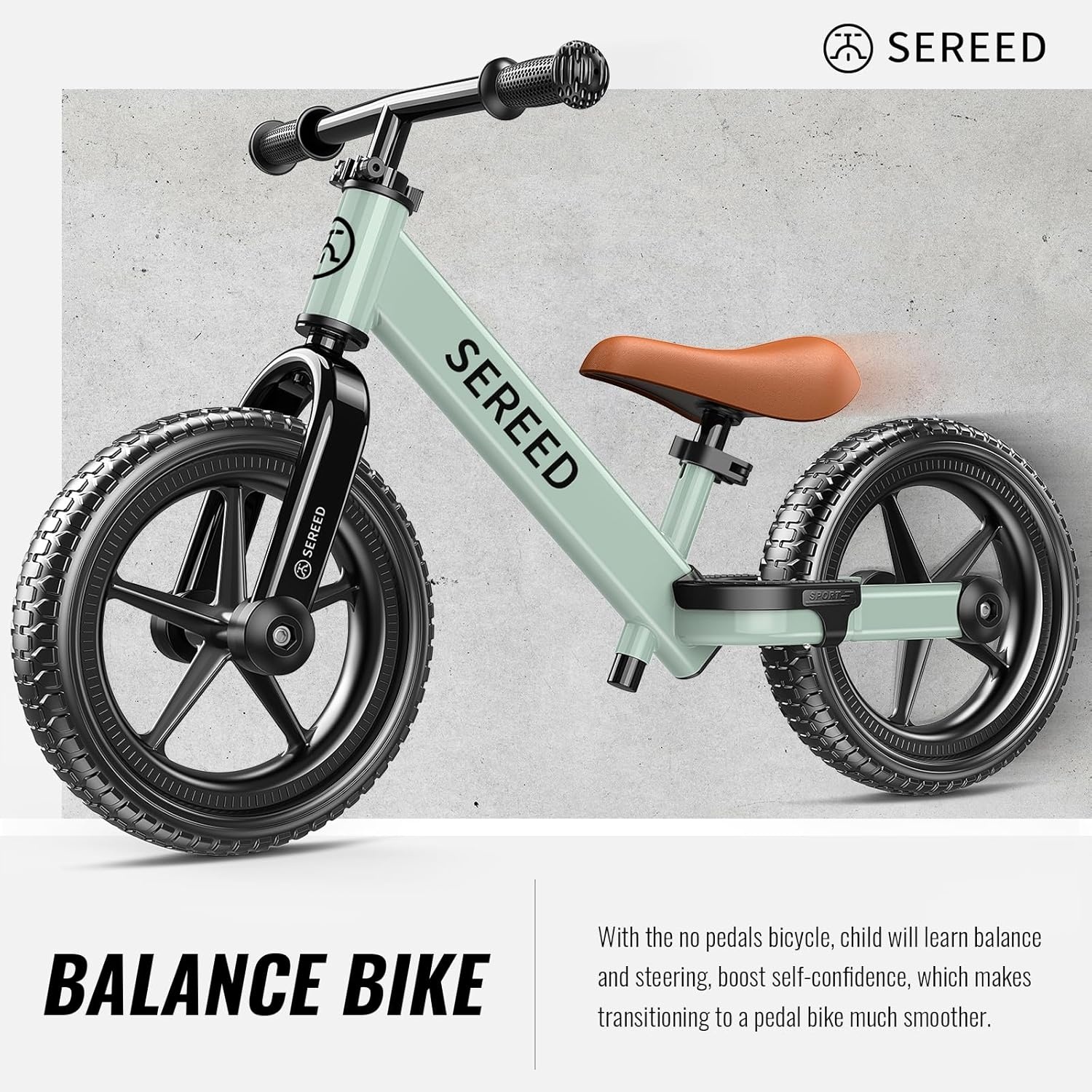 image:imageSEREED Toddler Balance Bike 2 Year Old No Pedal Kids Bicycle Toys for 25 Years Old ToolFree Adjustment Customize Plate with Stickers Gift for 23 Boys Girls Mint GreenMint Green