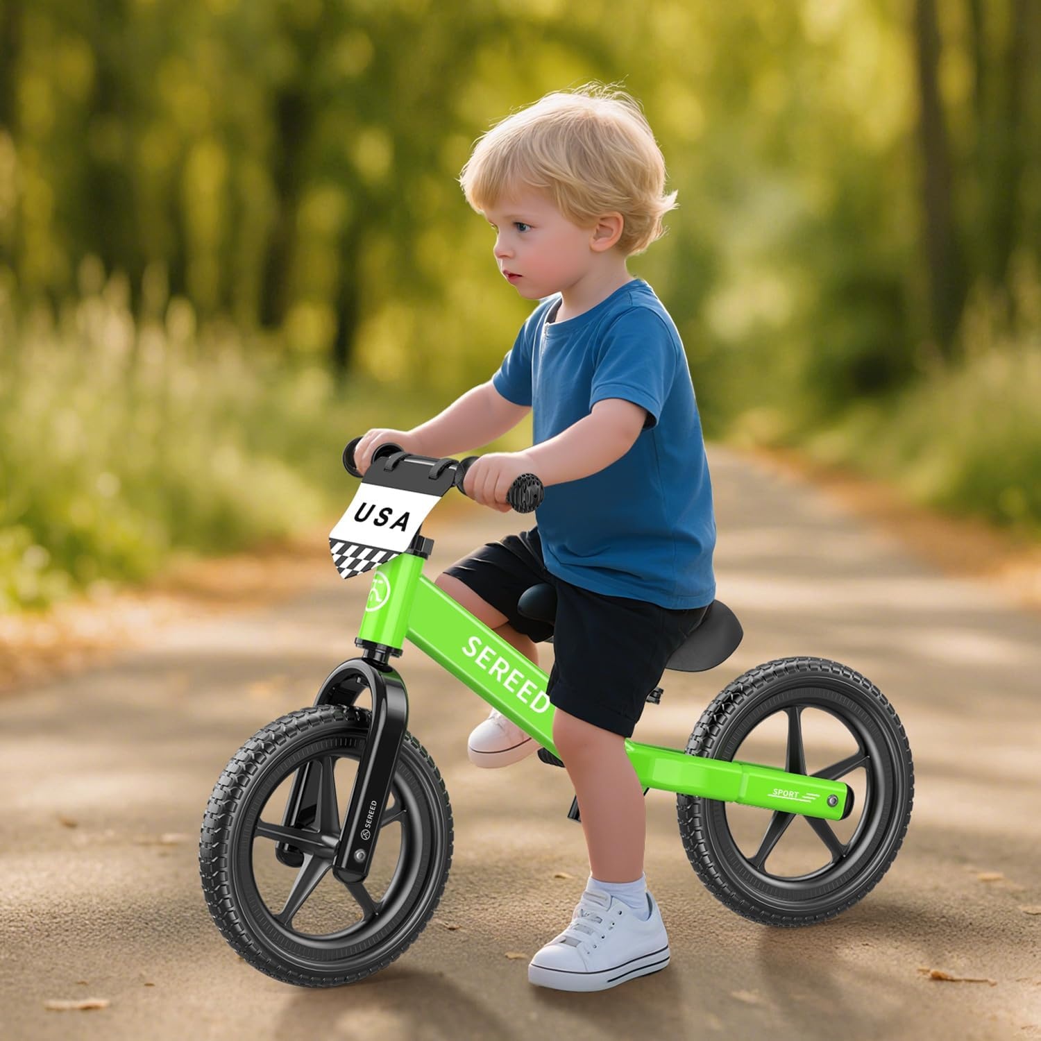 image:imageSEREED Toddler Balance Bike 2 Year Old No Pedal Kids Toy Bike for 25 Years Old ToolFree Adjustment Gift for 23 Girls Customize Plate with 3pcs Stickers BlackGreen