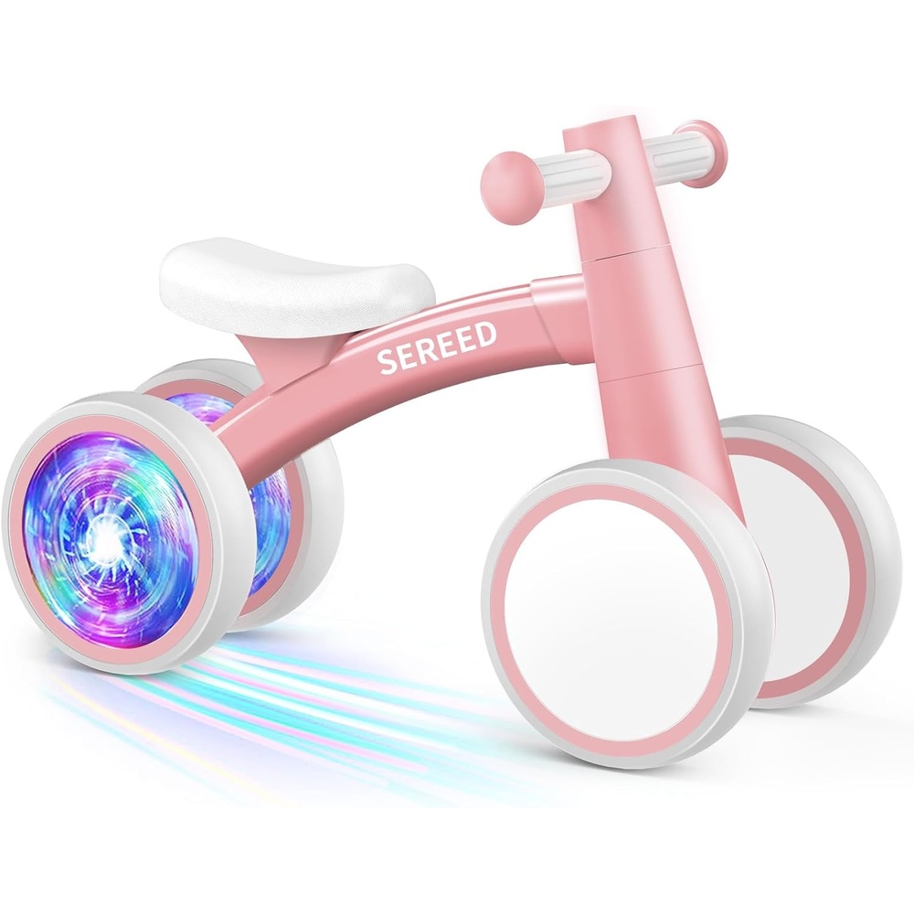 image:imageSEREED Colorful Lighting Baby Balance Bike Toys for 1 Year Old Boys Girls 1224 Month Toddler Balance Bike with 4 Silence Wheels First Birthday Gift PinkPink