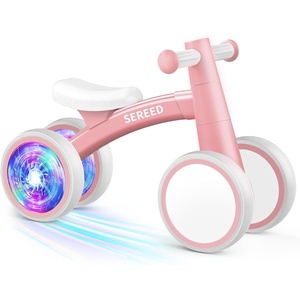 SEREED Colorful Lighting Baby Balance Bike, Toys for 1 Year Old Boys Girls, 12-24 Month Toddler Balance Bike with 4 Silence Wheels, First Birthday Gift (Pink)(Pink)